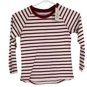 4Kids Girls Small 6/6X Red Cream Striped Crew T Shirt Long Sleeve Cotton M34-2